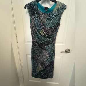 Connected Apparel Blue and Black Paisley Dress Size 8